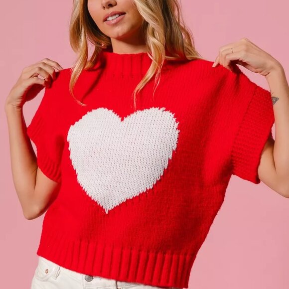 BiBi Rib Banded Heart Pattern Valentines Sweater - Picture 3 of 16